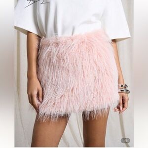 Pink Faux Fur Mini Skirt